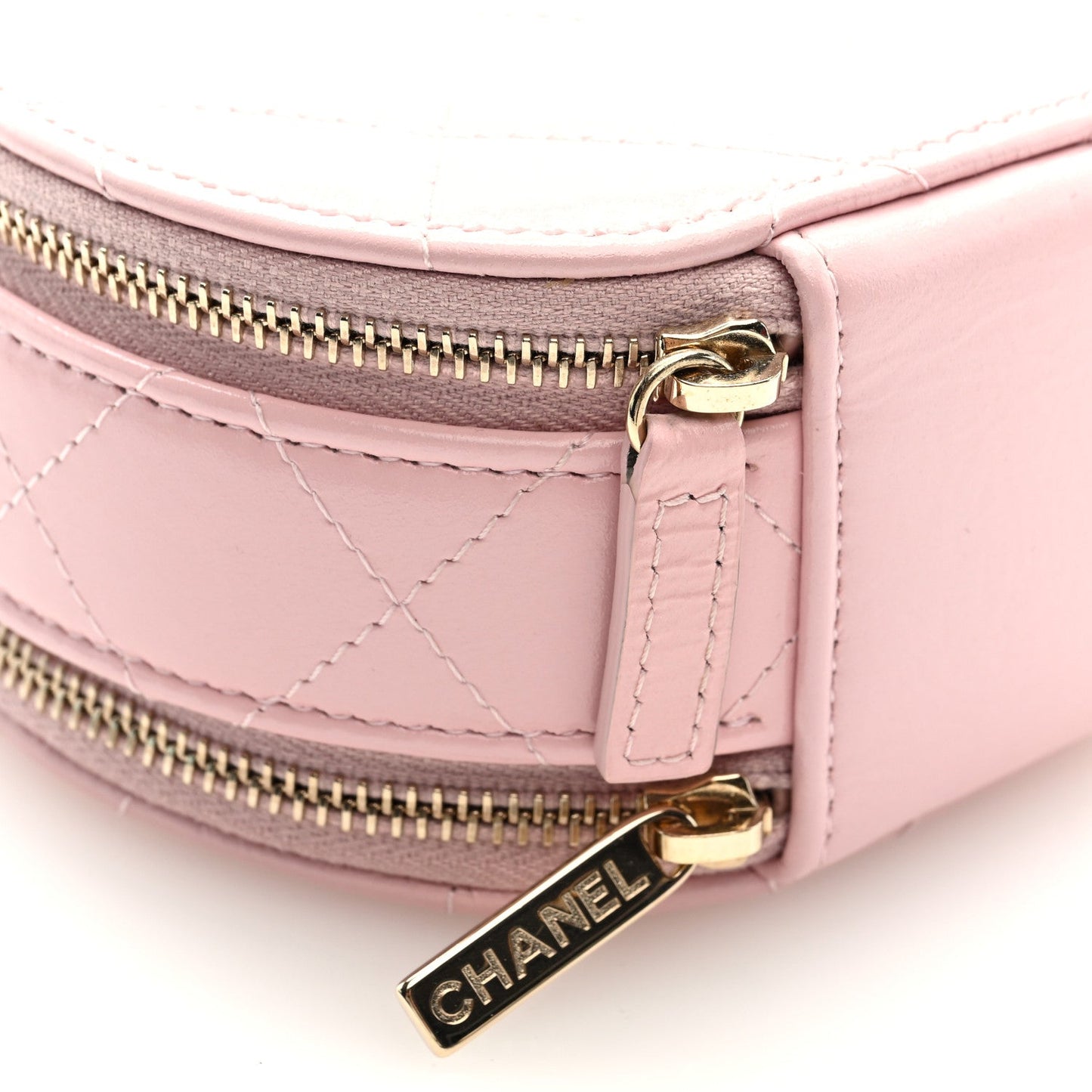 Lambskin Quilted Round Handle With Care Vanity With Chain Pink
