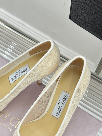 Jimmy Choo Classic Lace 65mm Pointed-Toe High Heels Ivory Sheepskin 573533
