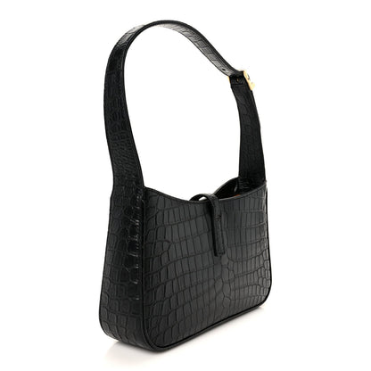 Calfskin Crocodile Embossed Le 5 A 7 Hobo Black