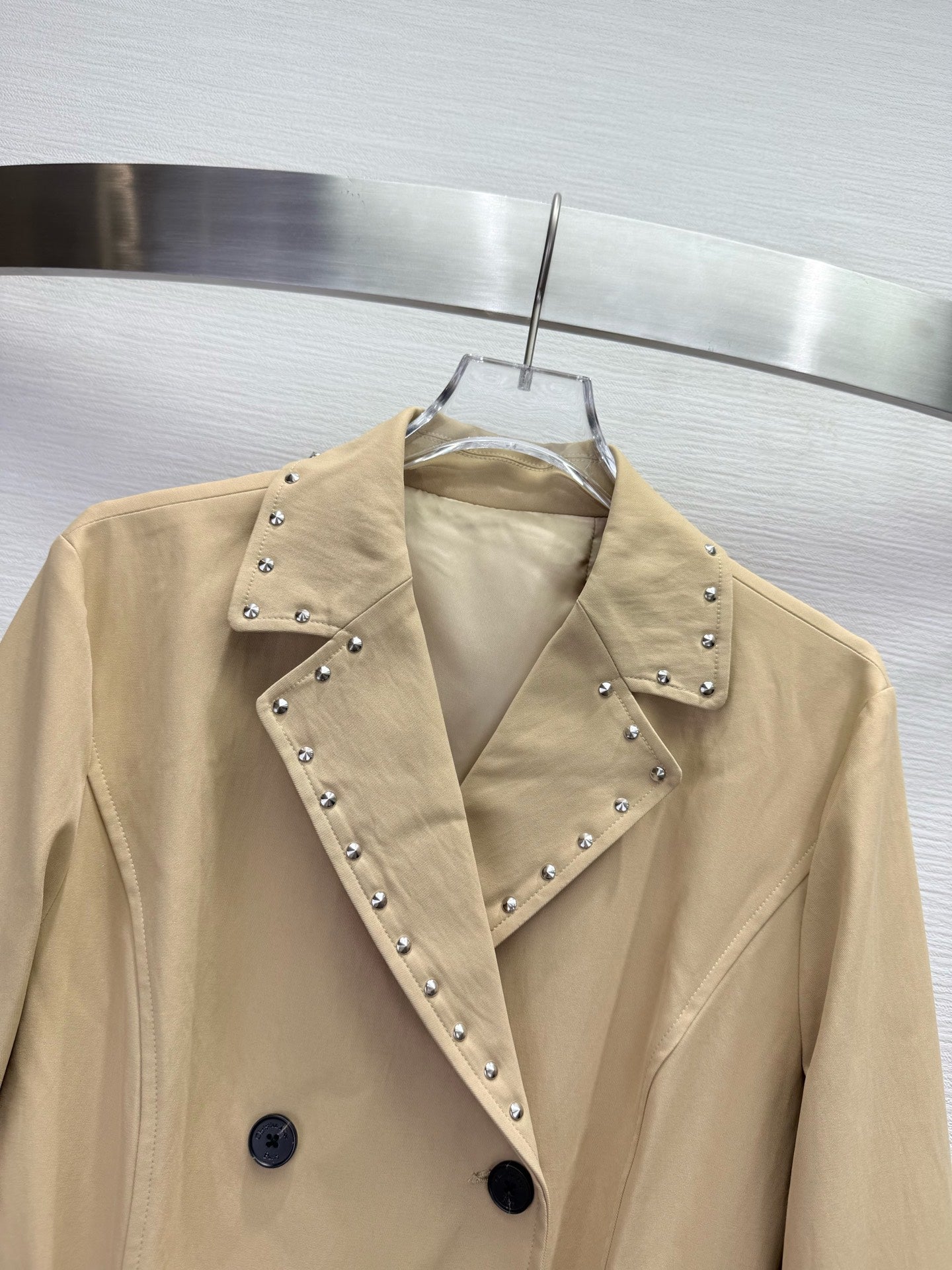 CD 25SS Long Trench Coat Collar Rivets and Bee Embroidery Beige Cotton 306540