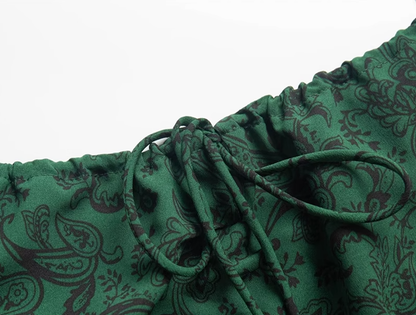 2025 Summer New Retro Sexy Floral Green A-line Short Suspender Dress R0934