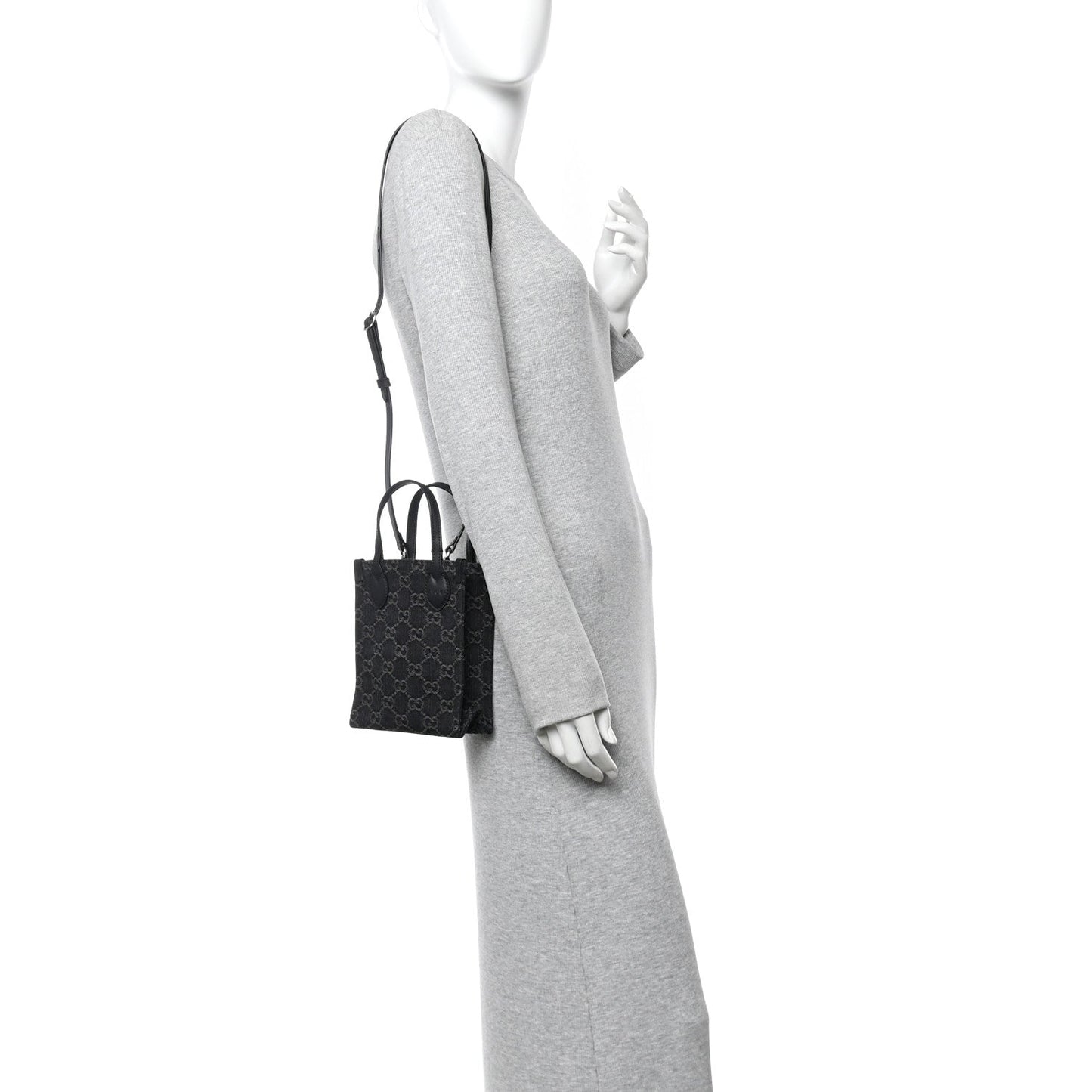 Denim GG Monogram Dollar Calfskin Mini Ophidia Tote Black Grey