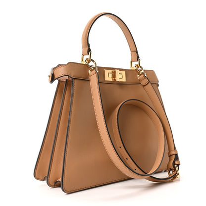 Vitello Seta Shiny Nappa Medium Peekaboo I SEE U Satchel Miele Scuro Light Rose