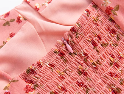 2025 Summer New Pink Floral Tube Top Lace-up Seaside Holiday Suspender Dress R0959