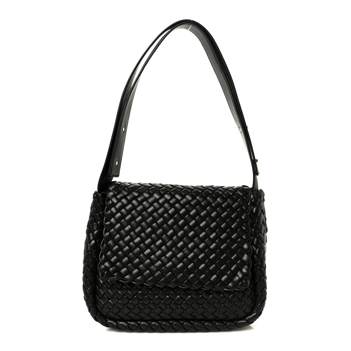Nappa Intrecciato Small Cobble Messenger Bag Black