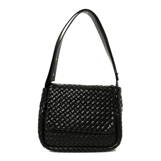 Nappa Intrecciato Small Cobble Messenger Bag Black