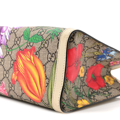 GG Supreme Monogram Flora Textured Calfskin Small Padlock Tote Beige Ebony Multicolor Mystic White