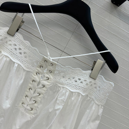 Celine 25 Lace One-shoulder Top White Cotton
