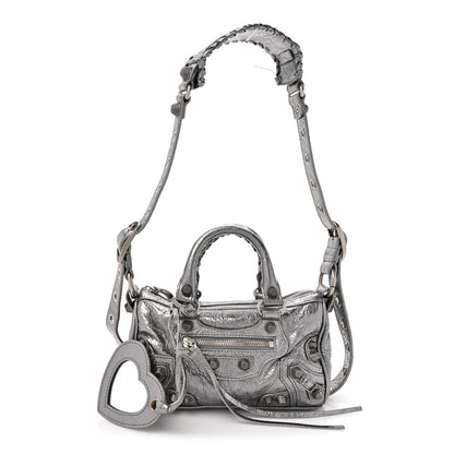 Metallic Agneau Arena Mini Le Cagole Duffle Crossbody Bag Silver