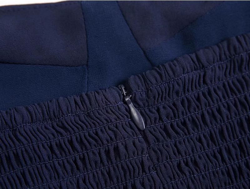 2025 Summer New French Retro Blue Waist Cross Pleated Suspender Dress R0971