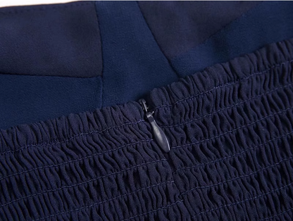2025 Summer New French Retro Blue Waist Cross Pleated Suspender Dress R0971