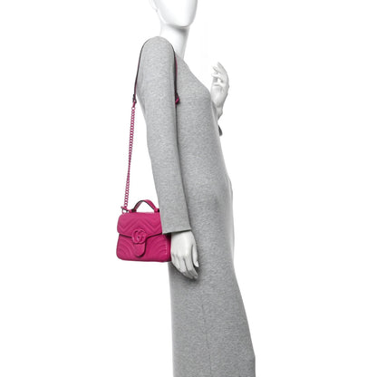Calfskin Matelasse Monochrome Mini GG Marmont Top Handle Shoulder Bag Classic Fuxia
