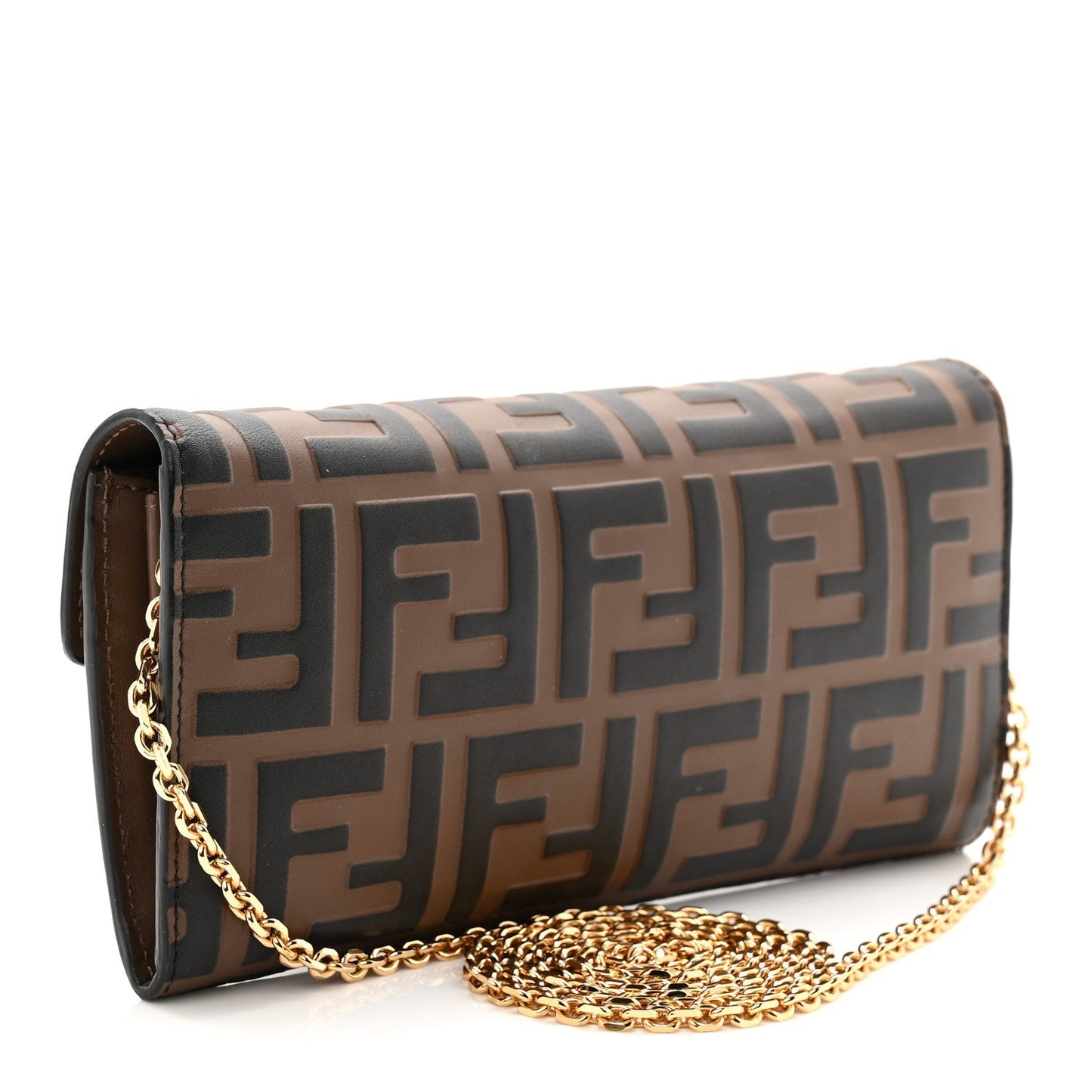 Vitello Soft F is Fendi Bi-Color FF 1974 Embossed Continental Envelope Wallet On Chain Maya Black