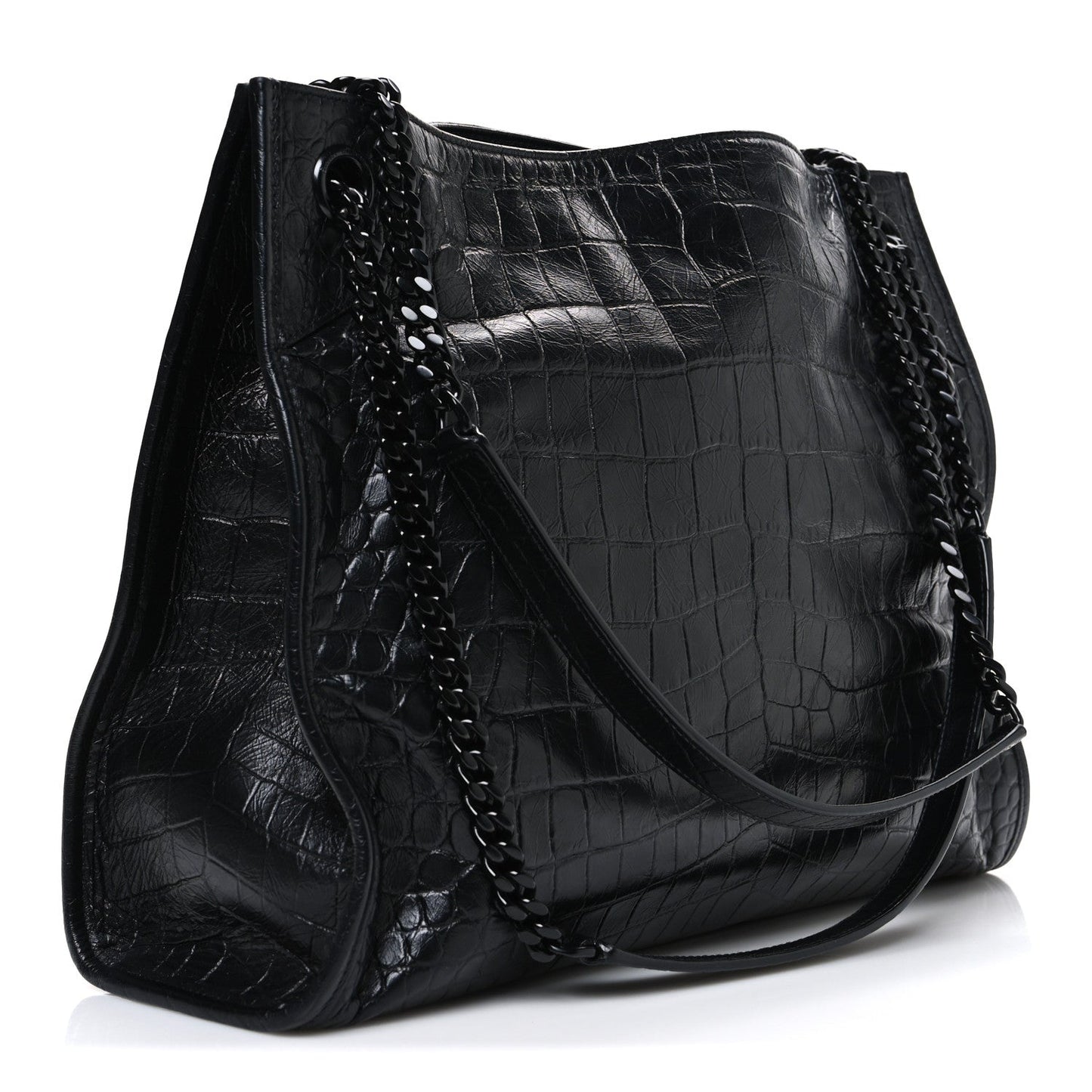 Calfskin Crocodile Embossed Monogram Medium Niki Shopping Bag Black