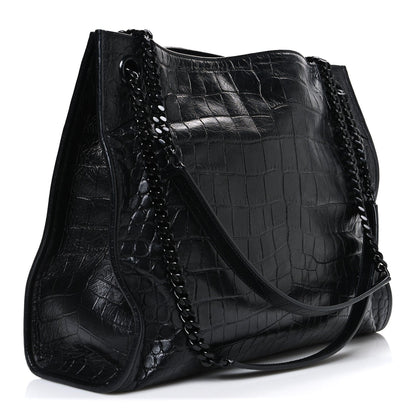 Calfskin Crocodile Embossed Monogram Medium Niki Shopping Bag Black