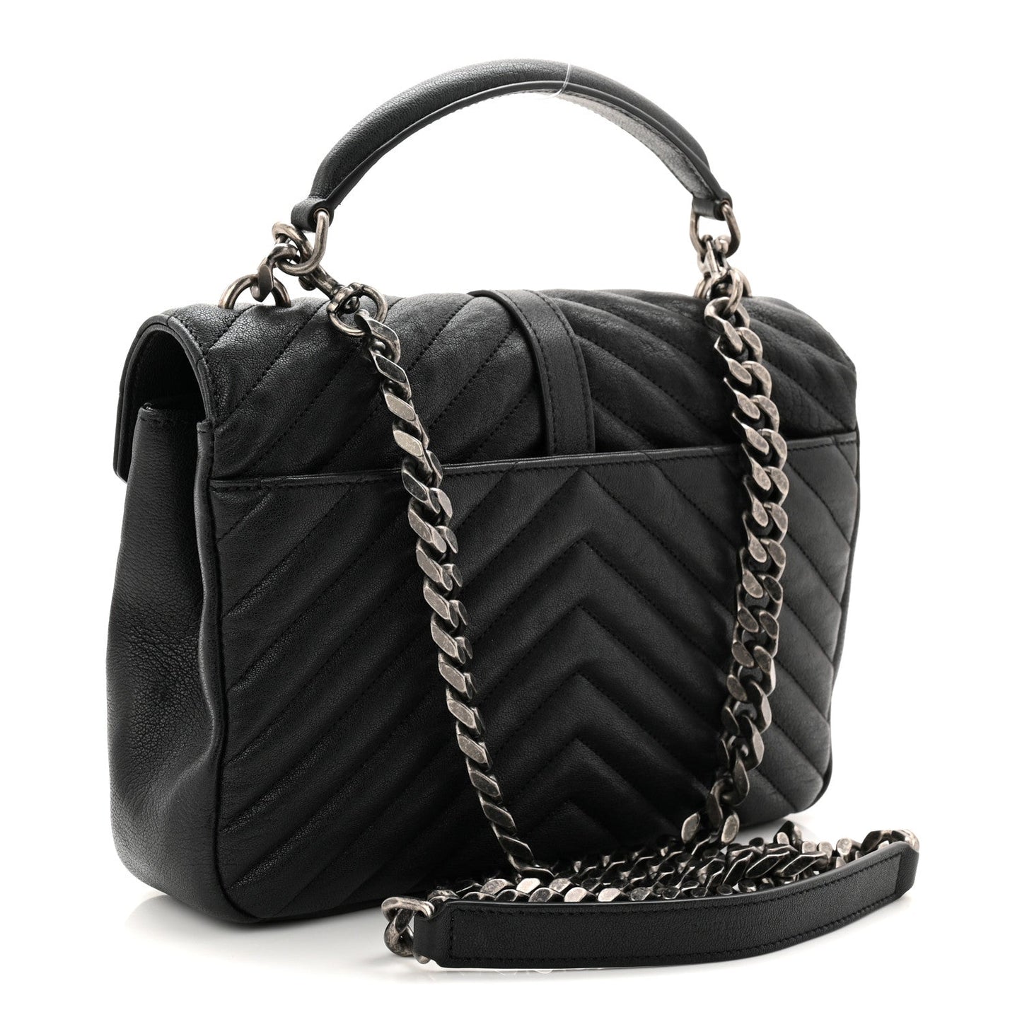 Sheepskin Matelasse Chevron Monogram Medium College Bag Black
