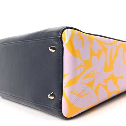Calfskin Floral Print Medium Lady Dior Navy Blue Multicolor