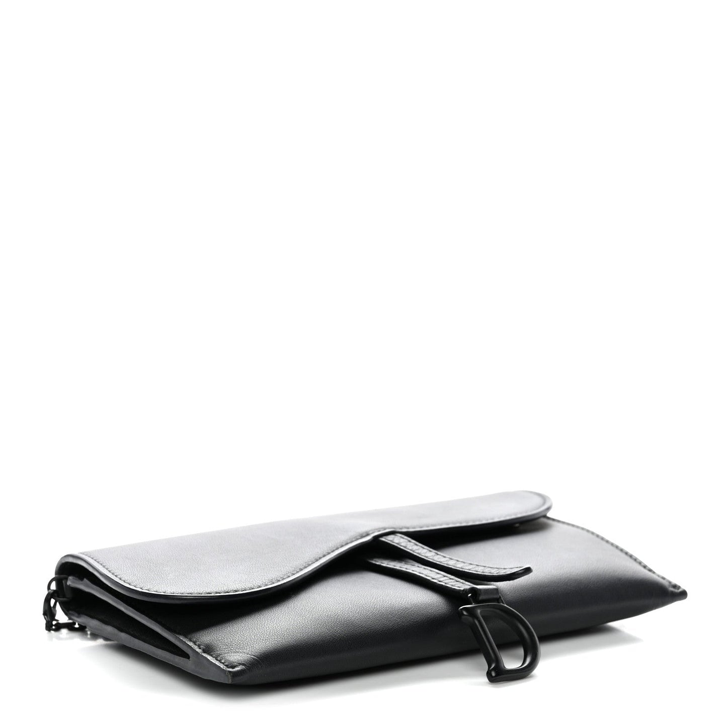 Ultra Matte Calfskin Saddle Chain Wallet Pouch Black