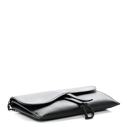 Ultra Matte Calfskin Saddle Chain Wallet Pouch Black