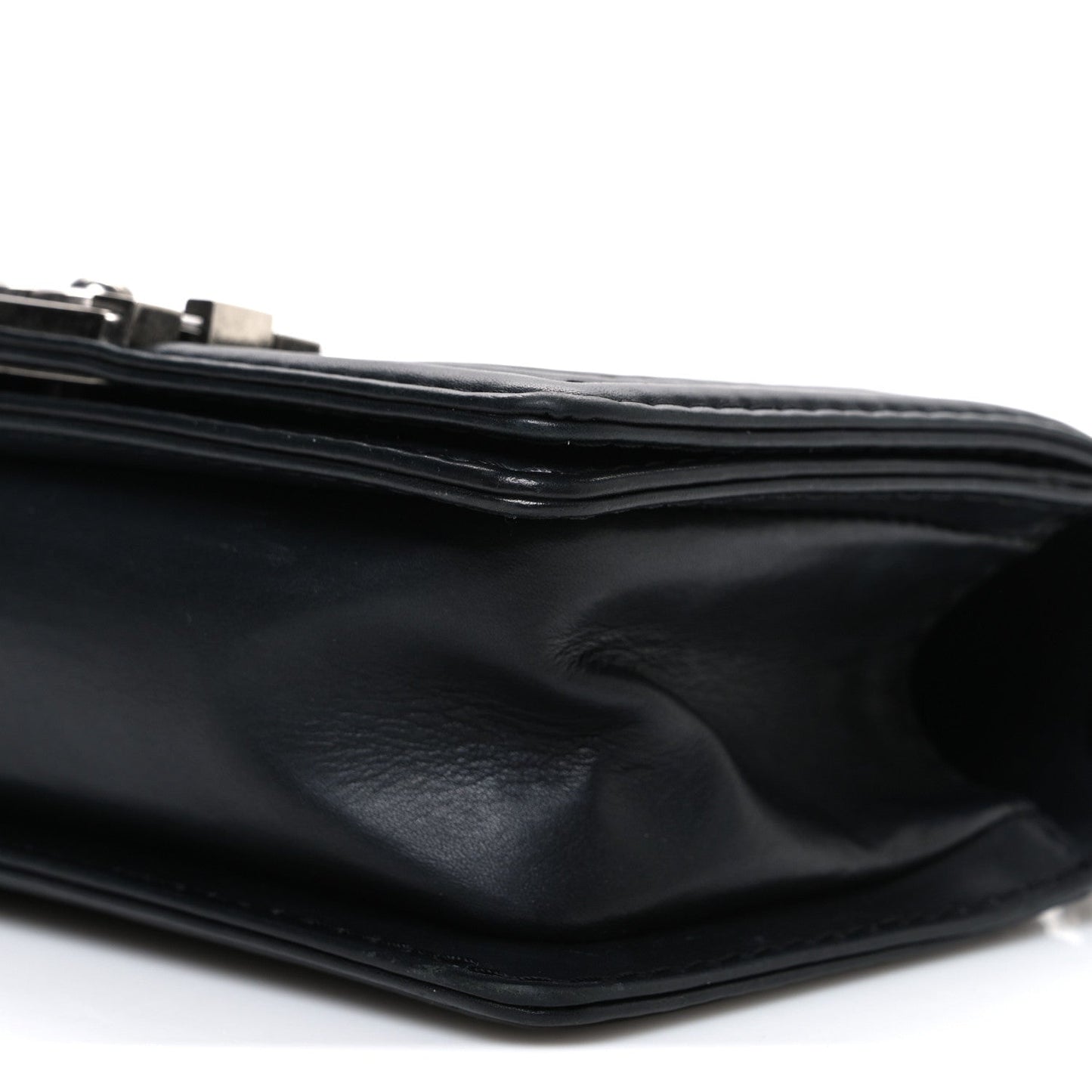 Calfskin Double Stitch Small Boy Flap Black