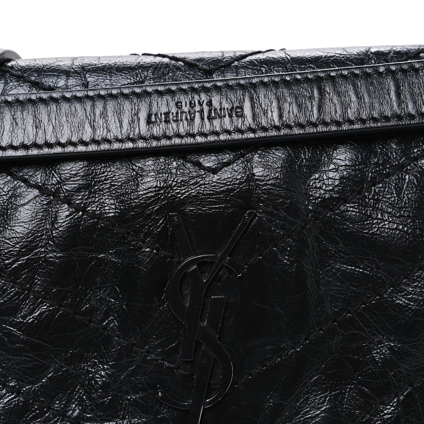 Crinkled Calfskin Matelasse Monogram Baby Niki Chain Satchel Black