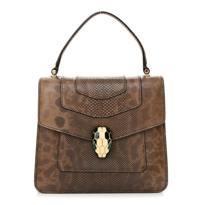 Shiny Karung Serpenti Forever Top Handle Brown