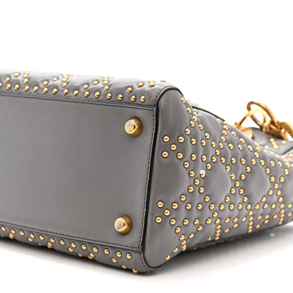 Calfskin Cannage Studded Medium Supple Lady Dior Grey