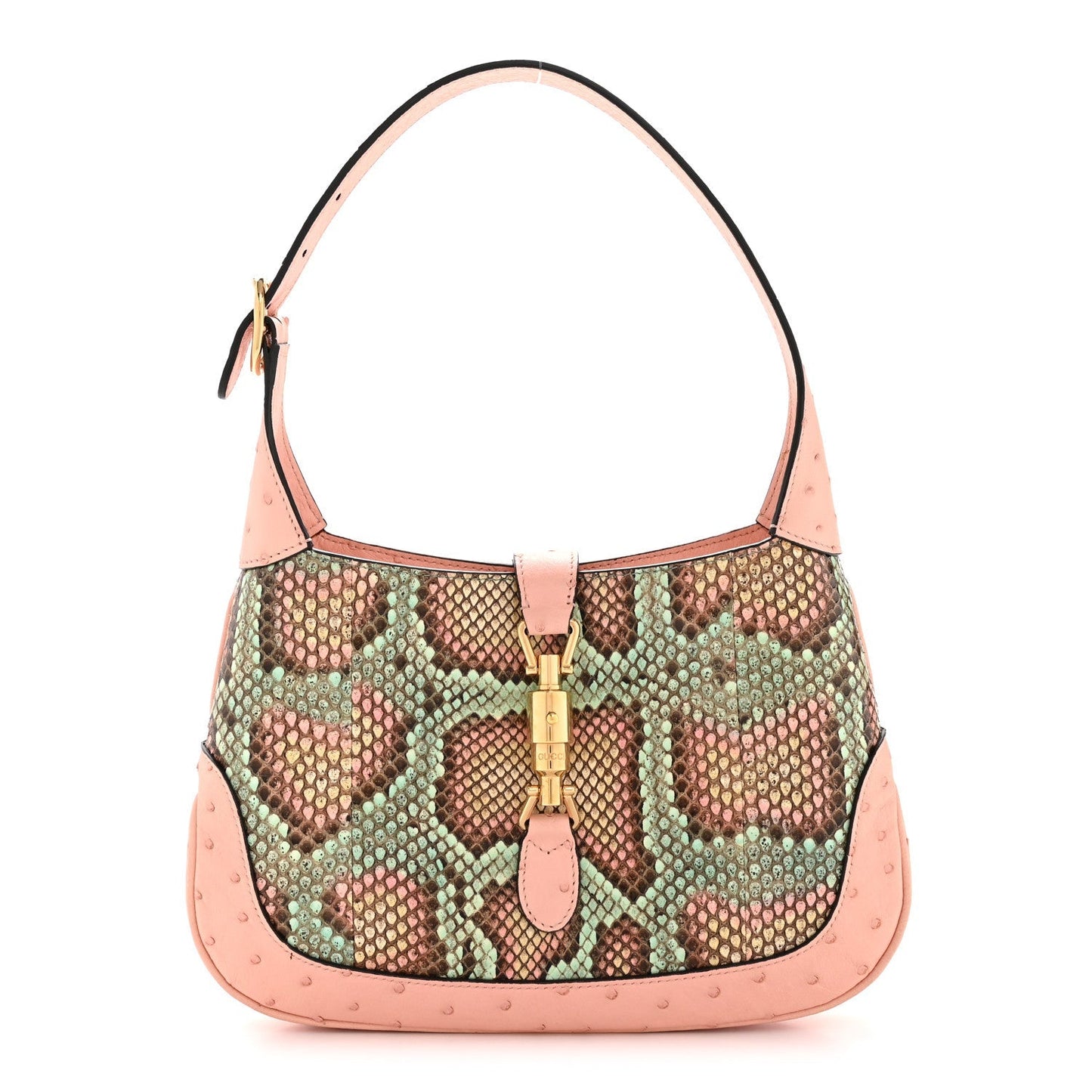 Snakeskin Ostrich Calfskin Small Jackie 1961 Hobo Pink Multicolor