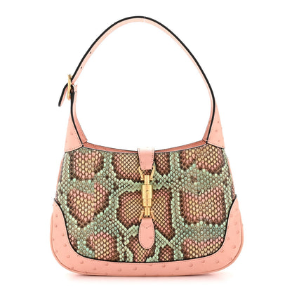Snakeskin Ostrich Calfskin Small Jackie 1961 Hobo Pink Multicolor