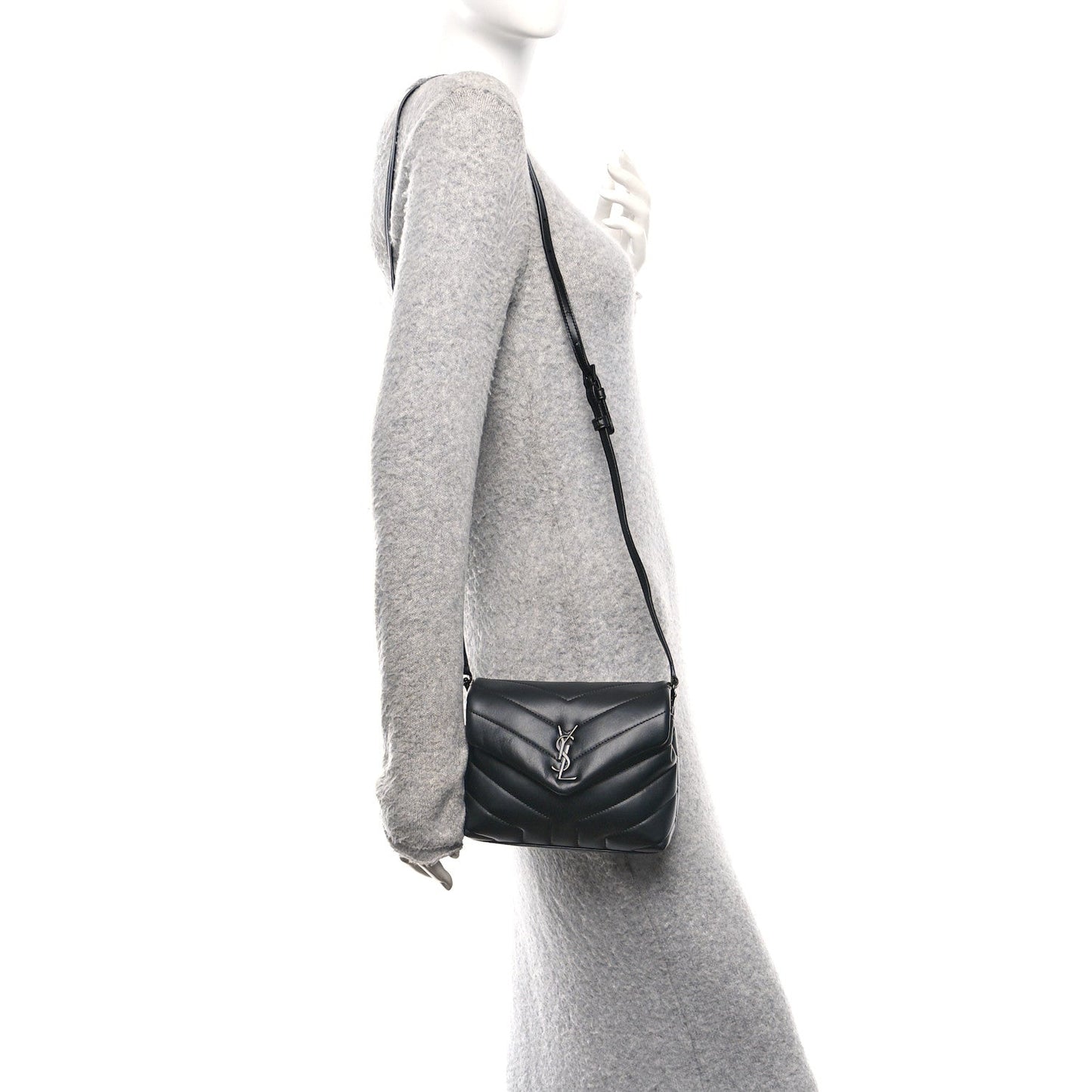 Calfskin Y Quilted Monogram Monochrome Toy Loulou Crossbody Bag Black