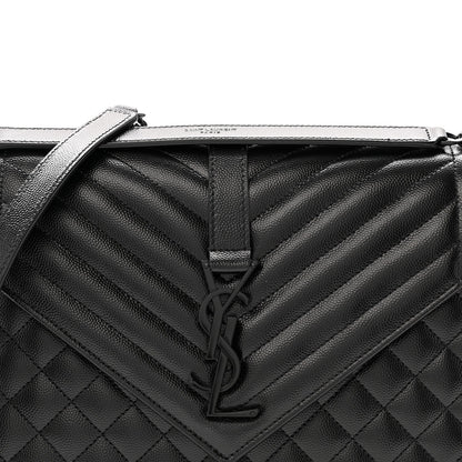 Grain De Poudre Textured Mixed Matelasse Large Triquilt Monogram Monochrome Satchel Black
