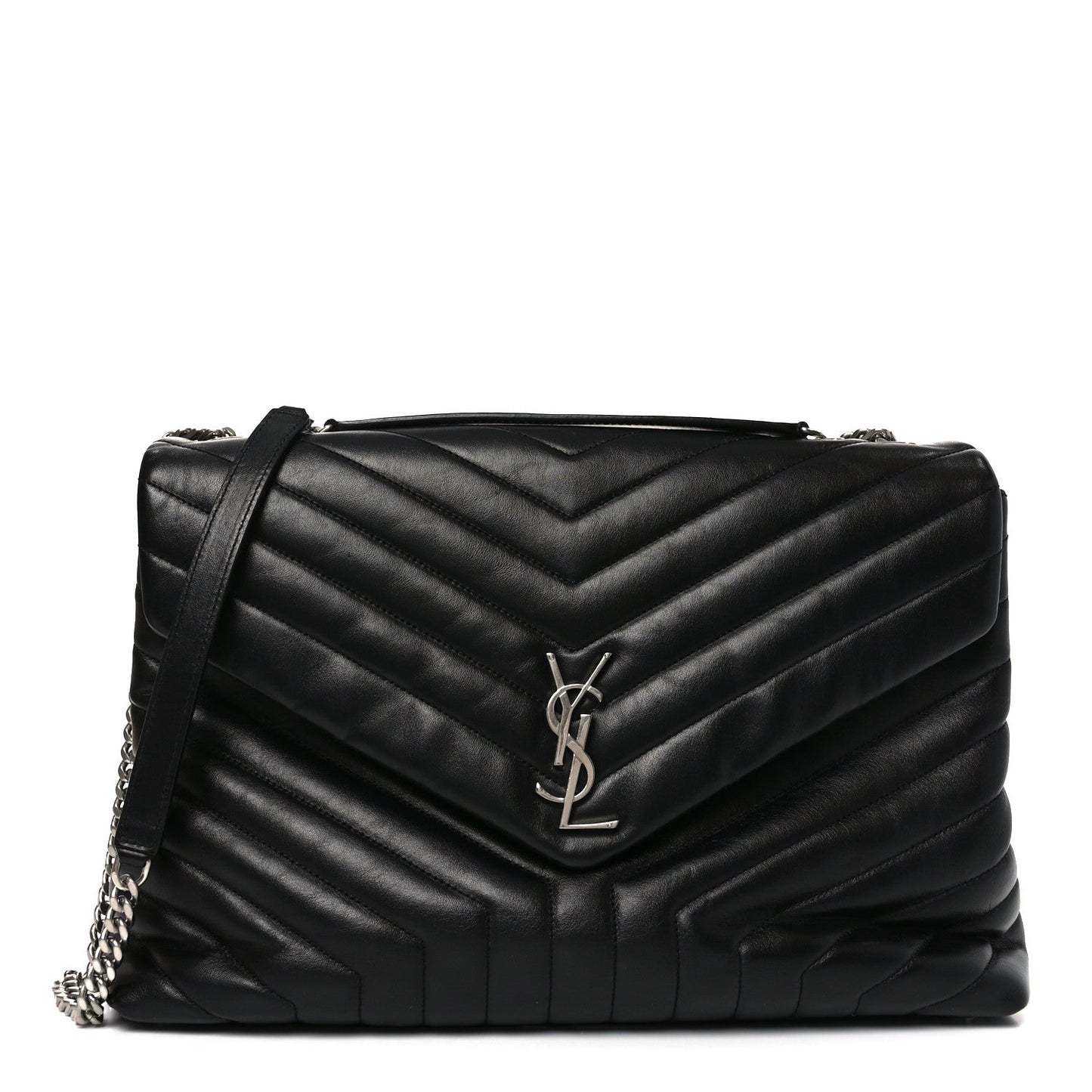 Calfskin Y Quilted Monogram Large Loulou Chain Satchel Black