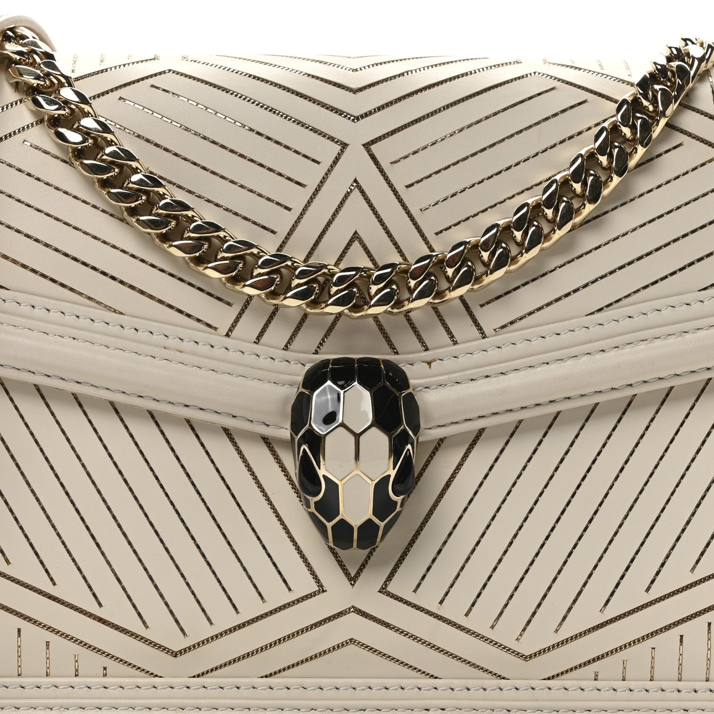 Nappa Serpenti Forever Chain Diamond Blast Shoulder Bag Ivory Gold