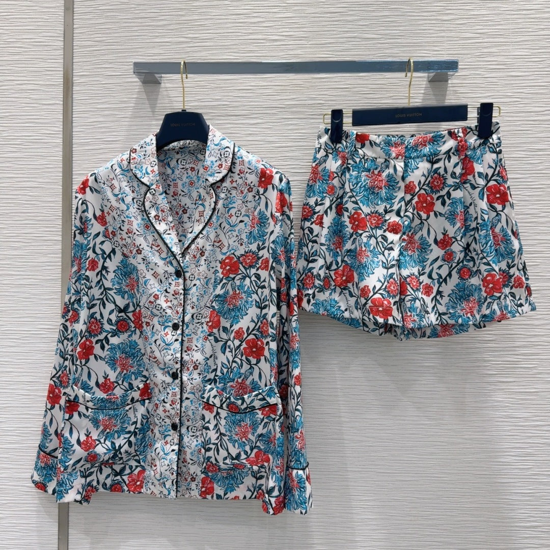 LV 25S Monogram Print Suit Flower Set Multicolor Cotton