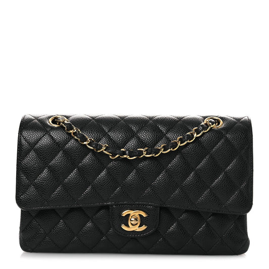 Caviar Quilted Medium Double Flap Black