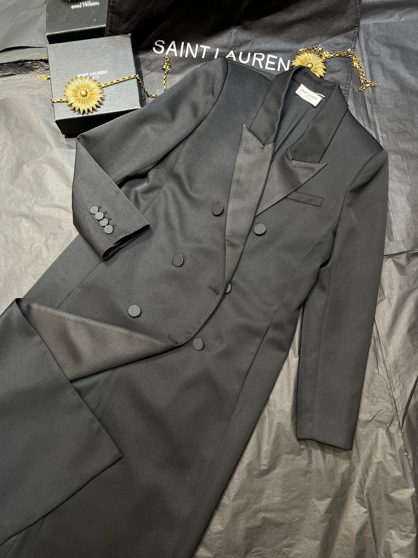 YSL Double-Breasted Long Suit Black Polyester