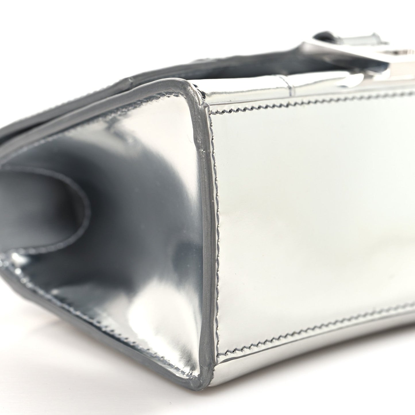 Metallic Calfskin Hourglass Top Handle Bag XS Silver