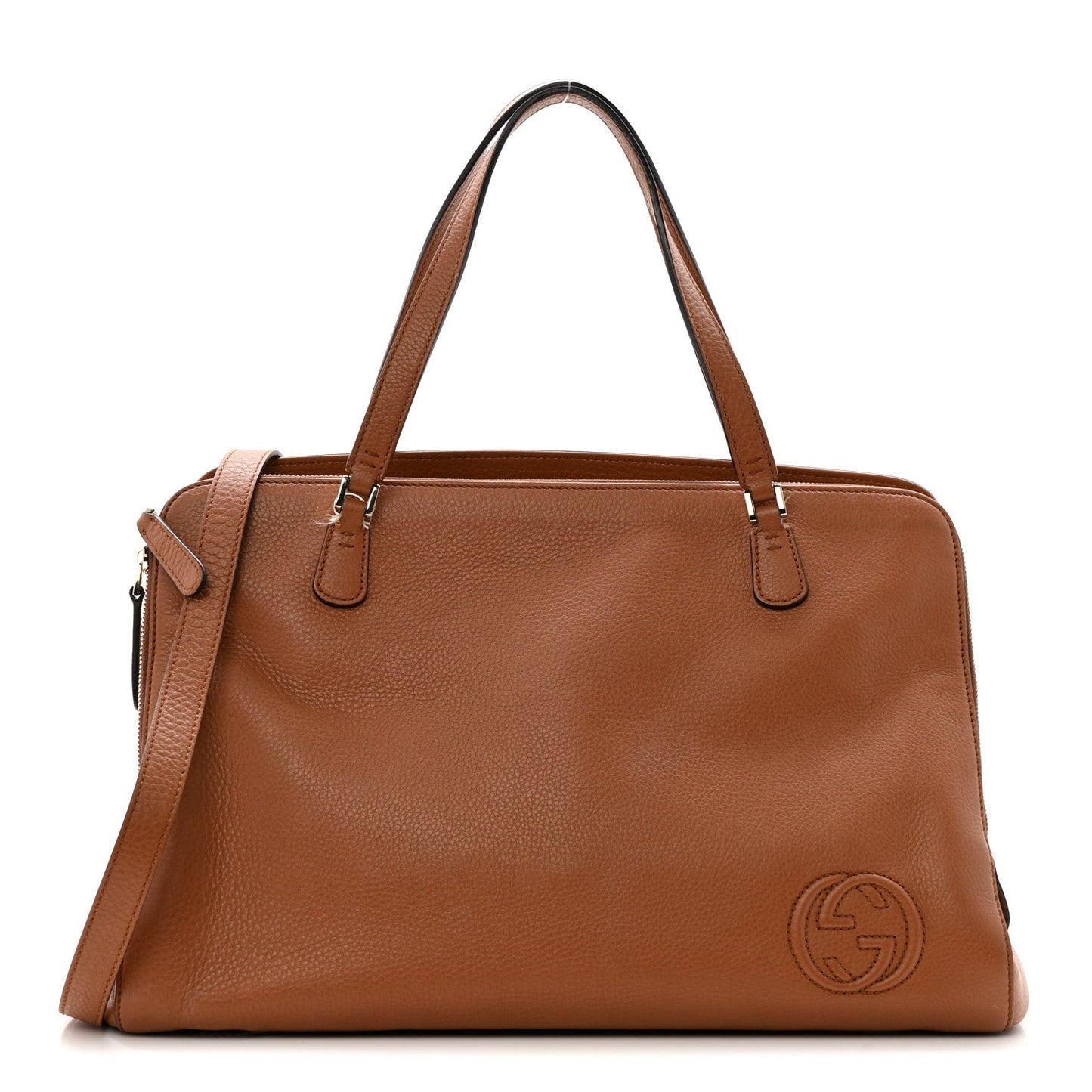 Calfskin Large Label Tote Brown