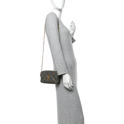 Grained Lambskin Quilted Mini Becky Double Zip Bag Taupe