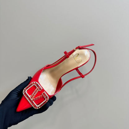 Vlogo Glow Laminated Nappa Leather Slingback Pump 100mm Red Mix Beige 999052