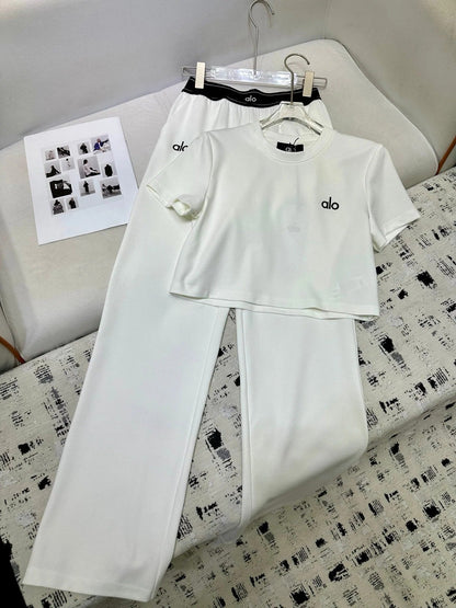 ALO T-SHIRT AND WIDE-LEG PANTS SET STYLE 160