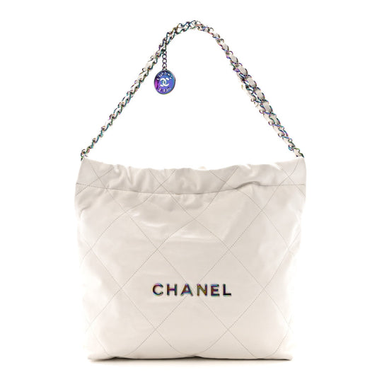 Shiny Calfskin Quilted Small Rainbow Chanel 22 White