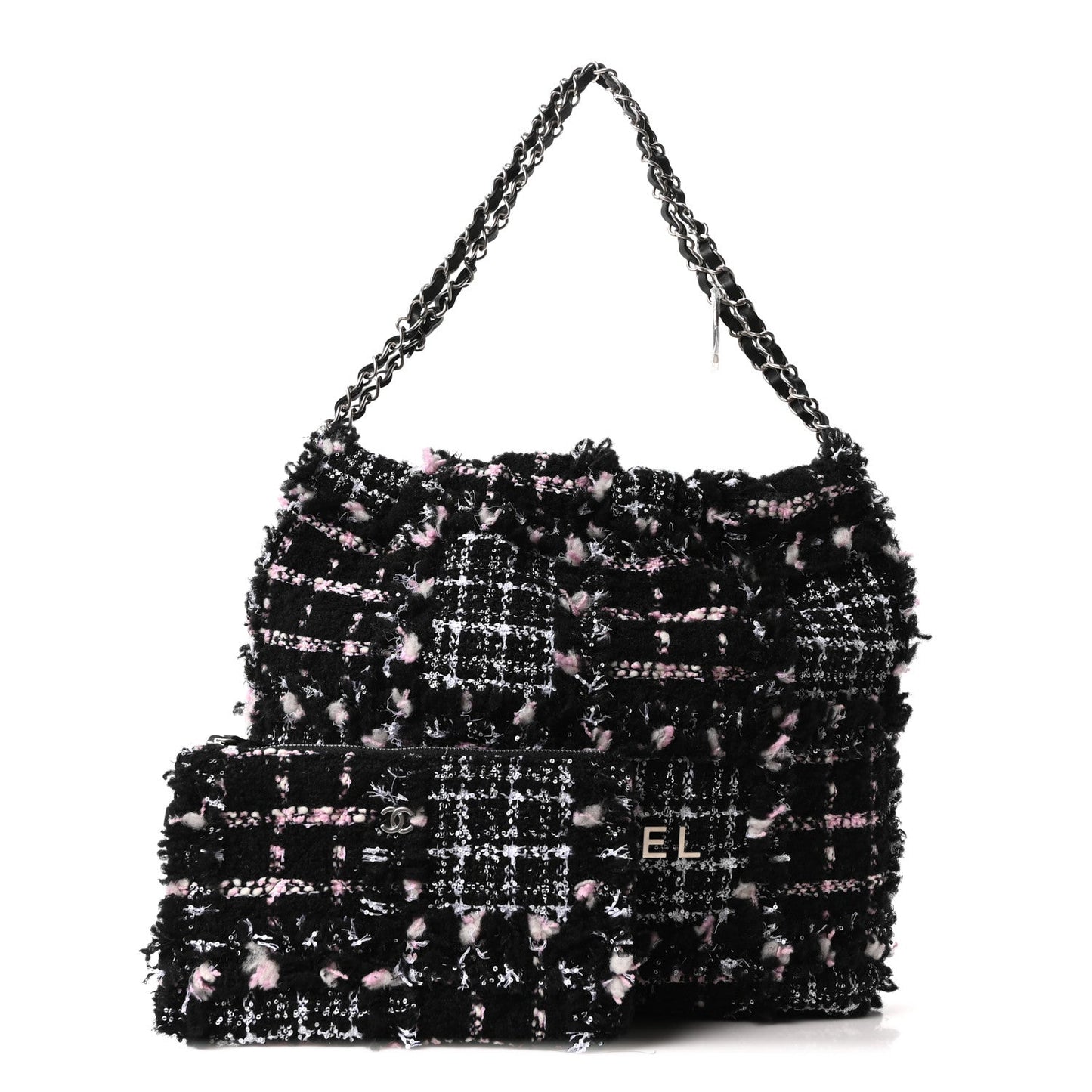 Tweed Patchwork Quilted Small Chanel 22 Black Pink White