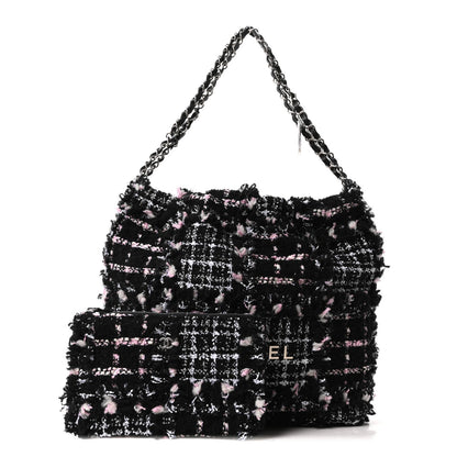 Tweed Patchwork Quilted Small Chanel 22 Black Pink White