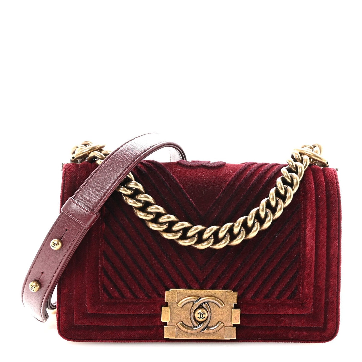 Velvet Chevron Quilted Small Boy Flap Burgundy