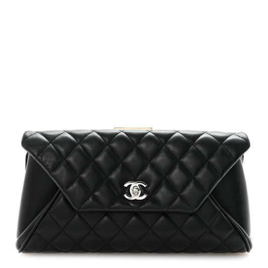Lambskin Quilted Fold Up Again Clutch Black