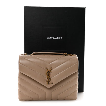 Calfskin Y Quilted Monogram Small Loulou Chain Satchel Dark Beige