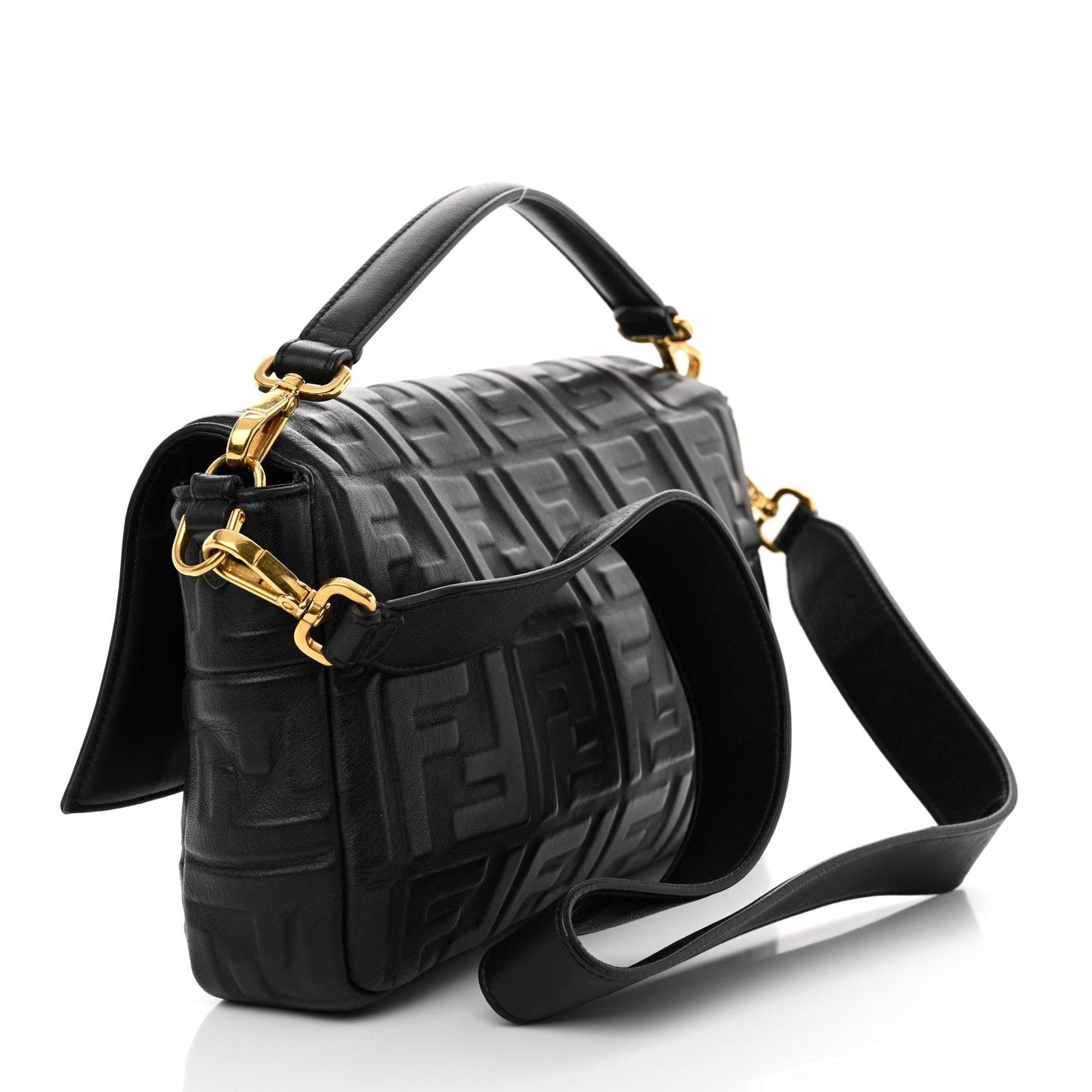 Nappa FF 1974 Embossed Large Baguette Black