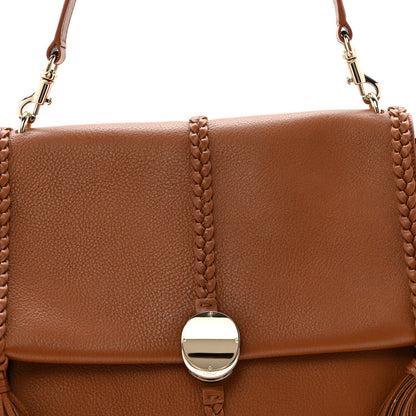 Grained Calfskin Large Penelope Shoulder Bag Caramel