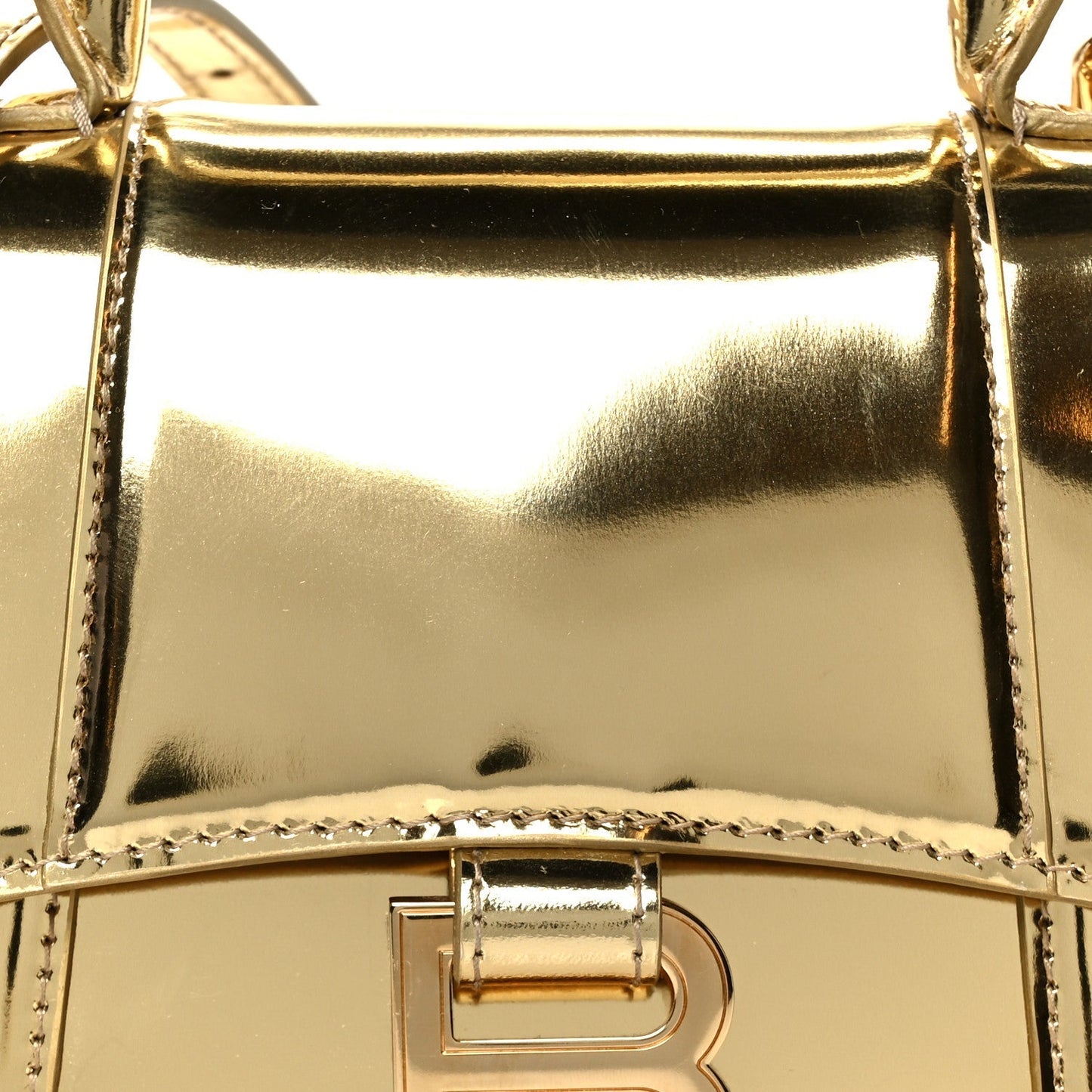 Mirror Calfskin Hourglass Top Handle Bag XS Gold